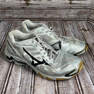 MIZUNO Wave Lightning RX2 Women's 8.5 Silver Black Volleyball Shoes Sneakers
